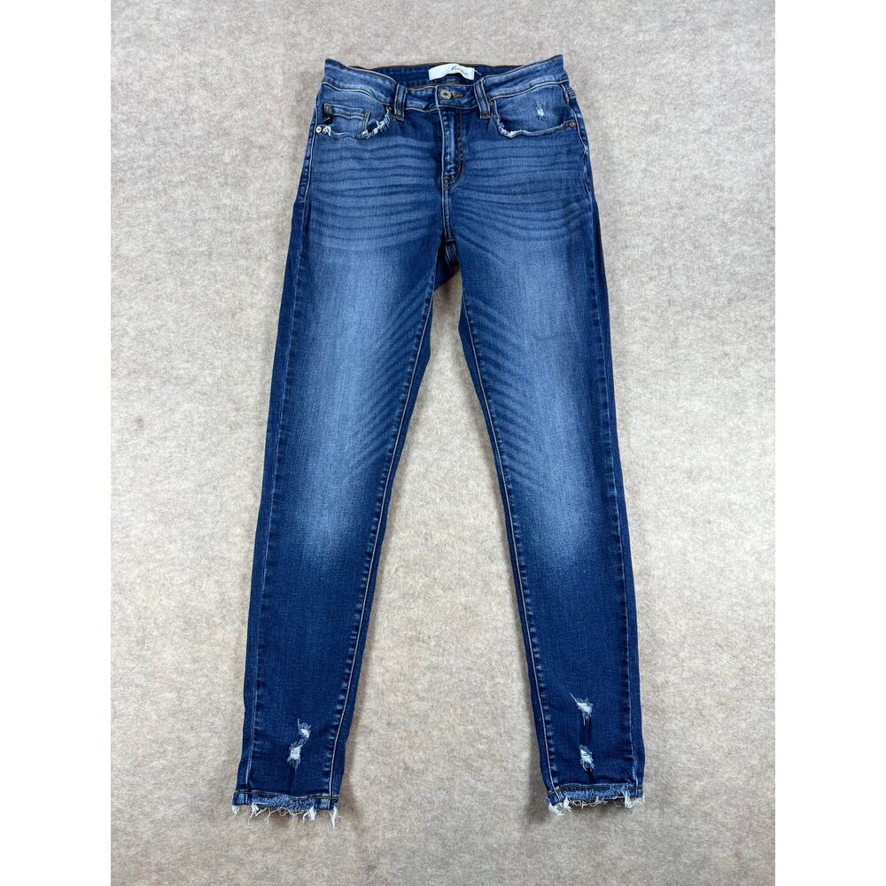 Kancan Women's Mid Rise Ankle Skinny Slim Jeans Fray Blue Stretch 7/27 KC8376D